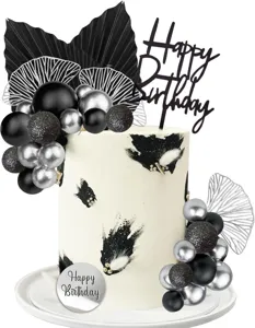 Bohemian black silver cake topper set for birthday party cake decoration supplies.