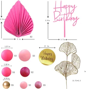 Bohemian cake decoration set details showing sizes and quantities of toppers and fans.