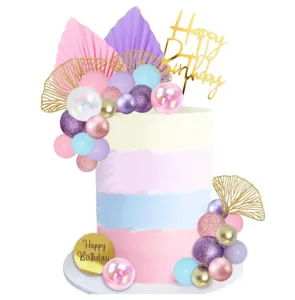 Bohemian birthday cake topper set with balloons and happy birthday sign for party decor