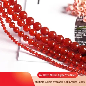 Natural Red Agate Round Beads DIY Jewelry Making Accessories Polished Gemstone Loose Beads For Bracelets Necklaces Women