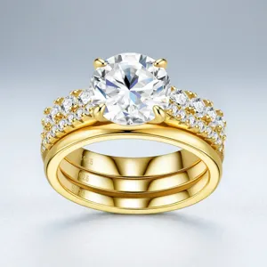 Elegante conjunto de anillos de plata S925 Moissanite con diseño apilado de tres capas en oro