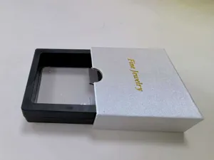 Detail view of the silver jewelry gift box with PE film display frame