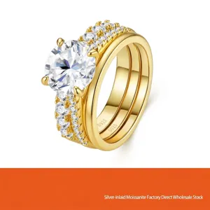 Elegante Juego de Anillos Apilables de Plata de Ley 925 con Moissanita para Mujer Chapado en Oro de 18K Certificado GRA 3 Piezas Joyas de Lujo Nicho Anillo de Bodas
