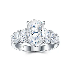 Macro detail of a high-quality S925 sterling silver ring with brilliant oval-cut crystals