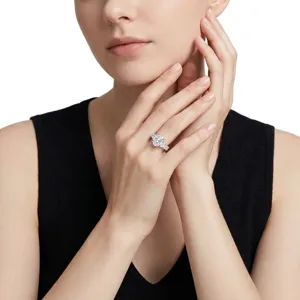 Detail view of an S925 sterling silver ring with a large oval sparkling gemstone