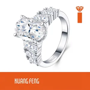 Luxury S925 Sterling Silver Oval Cut Moissanite Ring For Women Sparkling Inlaid Moissanite Jewelry Finger Ring GRA Certified