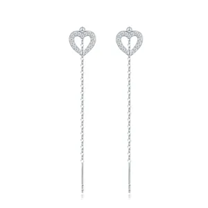 S925 ασήμι moissanite καρδιά σε σχήμα αλυσίδας φούντα σκουλαρίκια για γυναίκες κομψά