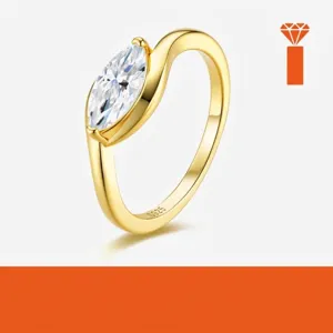 925 Sterling Silver Marquise Moissanite Ring For Women Niche Light Luxury Design Geometric Ring GRA Certificate Jewelry