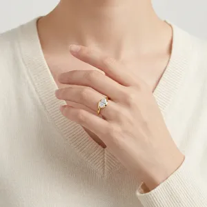 Elegant marquise-cut moissanite ring in gold-plated S925 silver, minimalist luxury style