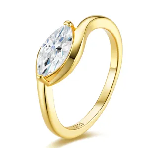 Elegant S925 sterling silver ring with marquise cut moissanite in gold plated finish
