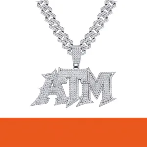 Ciondolo Lettera ATM Hip Hop Moissanite Ghiacciato GRA Ciondolo Solo in Argento Sterling 925 per Rapper Punk Uomo Donna