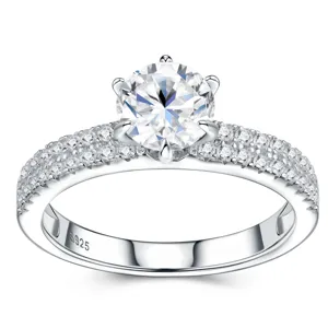 Κομψό δαχτυλίδι από ασήμι 925 με στρογγυλό moissanite 1 καρατίου και δέσιμο έξι δοντιών