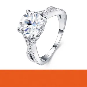 Luxe Groot Karaat Moissaniet Ring 925 Sterling Zilver 18K Witgoud Verguld Ronde Slijping Gedraaide Band Vingerrand Voor Vrouwen GRA Gecertificeerde Sieraden
