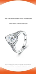 Détail d'une bague élégante en moissanite poire fabriquée en argent sterling S925