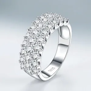 GRA Gecertificeerde 925 Sterling Zilver Moissaniet Ring Voor Dames Drie Rijen Rond Glinsterend Bruiloft Verloving Sieraden