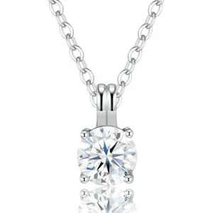 Elegante S925 Sterlingsilber Kette mit einem runden Moissanit-Anhänger im Brillantschliff.