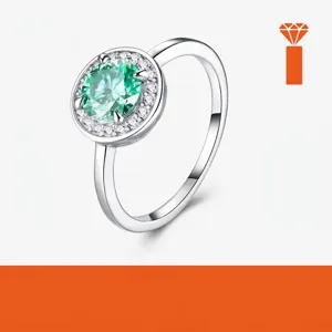 Luxe Ronde Meerblauw Moissaniet Halo Ring 925 Sterling Zilver Ingelegde Strass Trouwring Voor Vrouwen Sieraden