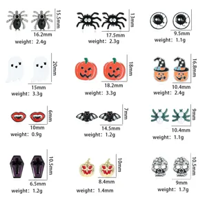 Comprehensive overview showing dimensions and weight for various Halloween earring designs.