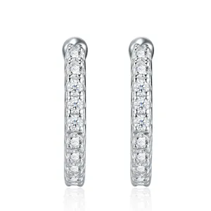 Detailed view of S925 sterling silver moissanite C-shaped ear clips with sparkling stones