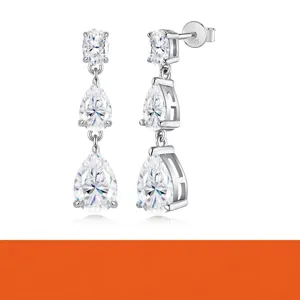 Orecchini Pendenti in Argento Sterling 925 Moissanite per Donna Lussuosi Orecchini Geometrici a Goccia con Taglio a Pera con Certificato GRA