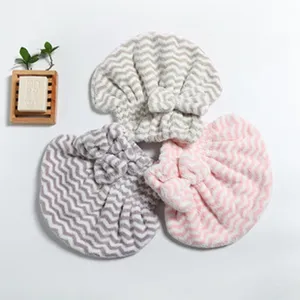Coral fleece dry hair cap for women, super absorbent quick drying hair wrap towel with bow.