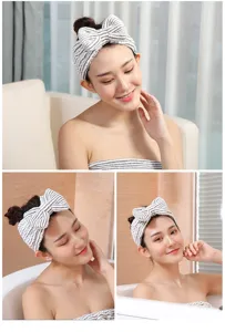 Soft charcoal fiber hairband with cute bow design, perfect for daily makeup and face washing.