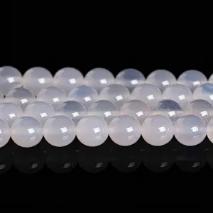 High-quality natural translucent white chalcedony agate round loose beads for DIY crafts