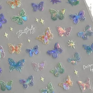 Adesivi a farfalla laser olografici con disegni colorati e cangianti brillanti