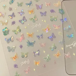 Adesivi olografici iridescenti a farfalla con effetti laser scintillanti per DIY