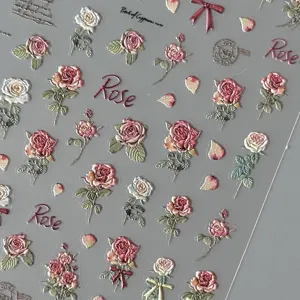 Autocollants d'Ongles Rose Séchée Rétro DécalcomANIES Florales Papillon Transparentes Mat Esthétique Artisanat Papeterie Décor