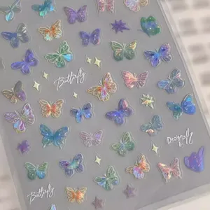 Ολογραφικά Αυτοκόλλητα Nail Art Πεταλούδα Λέιζερ Aurora Ιριδίζοντα Αυτοκόλλητα Νυχιών με Φτερά Πεταλούδας για Γυναικεία Διακόσμηση Μανικιούρ DIY