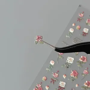 Autocollants d'ongles roses séchées vintage décors floraux mats pour art de manucure élégant.