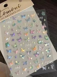 Autocollants d'ongles papillon holographiques, jolies décalcomanies pour nail art DIY pro.