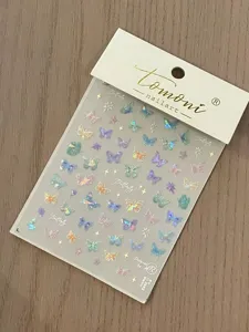 Autocollants d'art d'ongle papillon holographique, decals d'ongles colorés pour manucure.