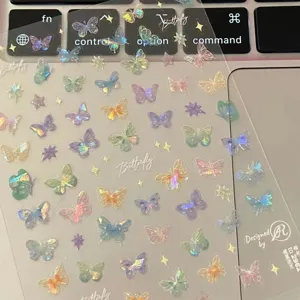 Autocollants Nail Art Papillon Holographique Autocollants Ongles Étoile Laser Manucure Translucide Autocollants DIY Pour Décoration Ongles