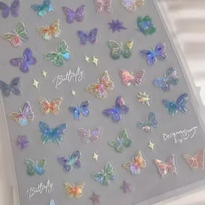 Holographic butterfly nail stickers aurora shell nail art decals for women and girls