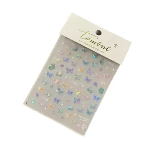 Tomoni holographic butterfly nail art stickers, shiny laser adhesive decals for manicure design.