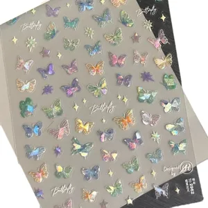 Autocollants d'ongles papillon holographiques transparents autocollants décoratifs pour ongles