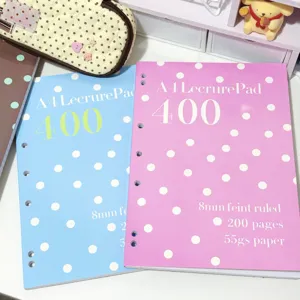 Korean style A4 loose leaf polka dot notebook with 200 pages lined student memo diary