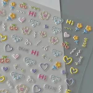 Korean cute 3D bear puffy stickers detail view showing lovely cartoon patterns.