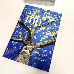 Detailed view of A4 notebook with beautiful tree cover, 200 pages 8mm feint ruled paper.