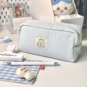 Large Capacity Cute Cat And Dog Fabric Pencil Case Multi-Layer Storage Bag Stationery Organizer For Students Office