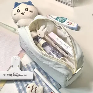Cute aesthetic blue pencil pouch large capacity multi-compartment student stationery storage bag