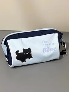 Cute black cat canvas pencil case large capacity aesthetic makeup bag student stationery pouch