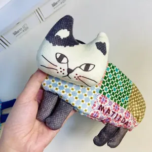 Estuche de lápices de felpa de gato retro japonés, bolsa de almacenamiento patchwork.