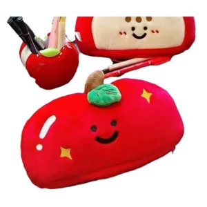 Cute plush apple pencil case with large capacity and cute cartoon embroidery design.
