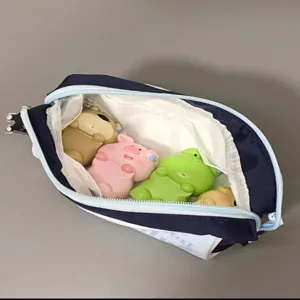 Detailed interior view of a cute navy blue large-capacity student stationery pen pouch bag