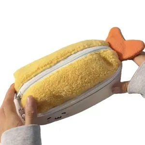 Adorable fried shrimp tempura shaped plush pencil case for school and makeup storage