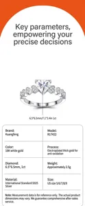 Spécifications de la bague en argent S925 avec moissanite cœur 1ct et anneau