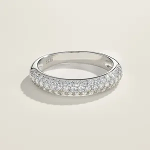 Anillo de Plata de Ley 925 con Moissanita para Mujer Certificado GRA Color D Claridad VVS Anillo Apilable Engaste de Pavé Lujo Minimalista Joyería
